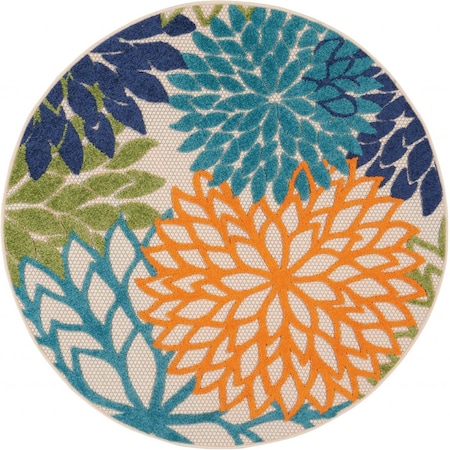 Palacedesigns 4 ft. Round Orange Floral Outdoor Area Rug PA2627875
